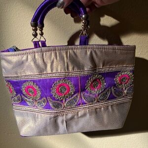 Purple and Gold Embroidered Women's Bag